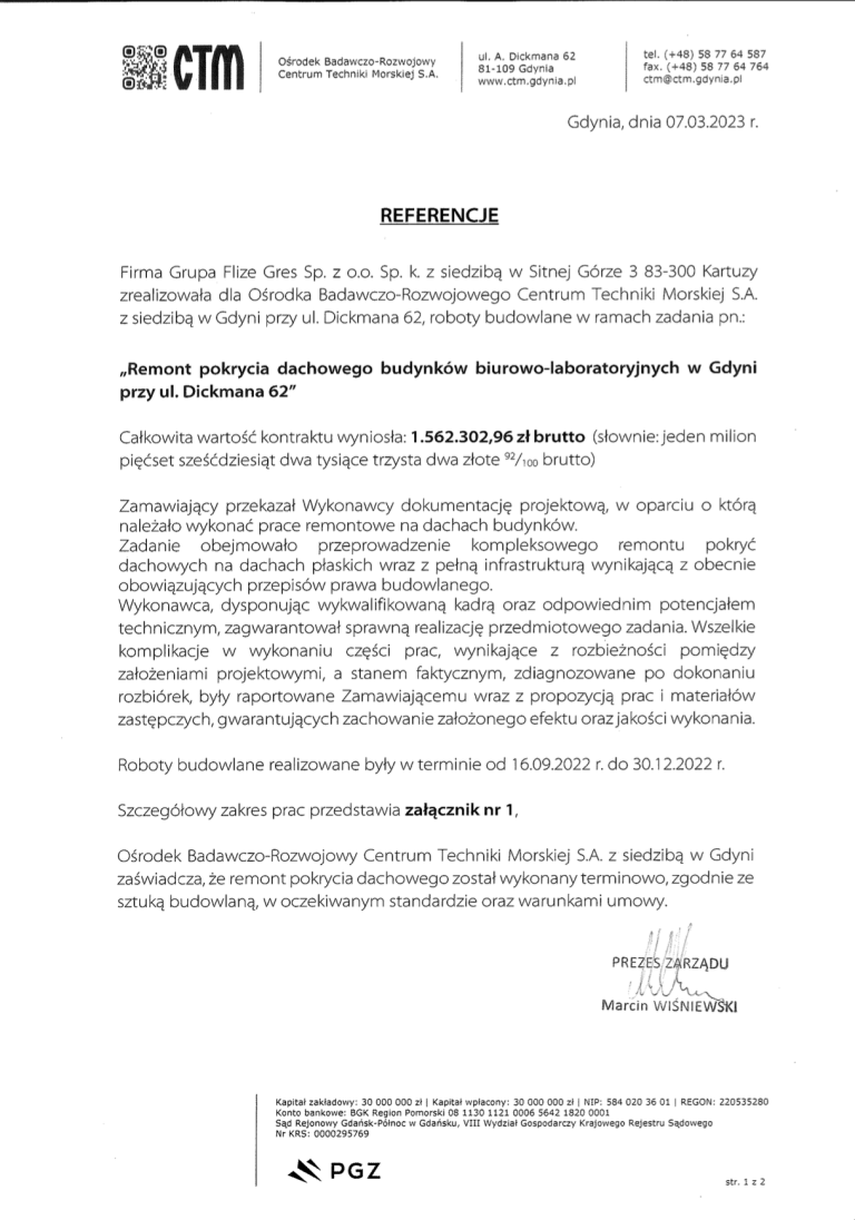 remont pokrycia dachu centrum techniki morskiej w gdyni